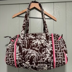 Vera Bradley Imperial Toile Retired Small Duffle Duffel Shoulder Bag Brown/Pink
